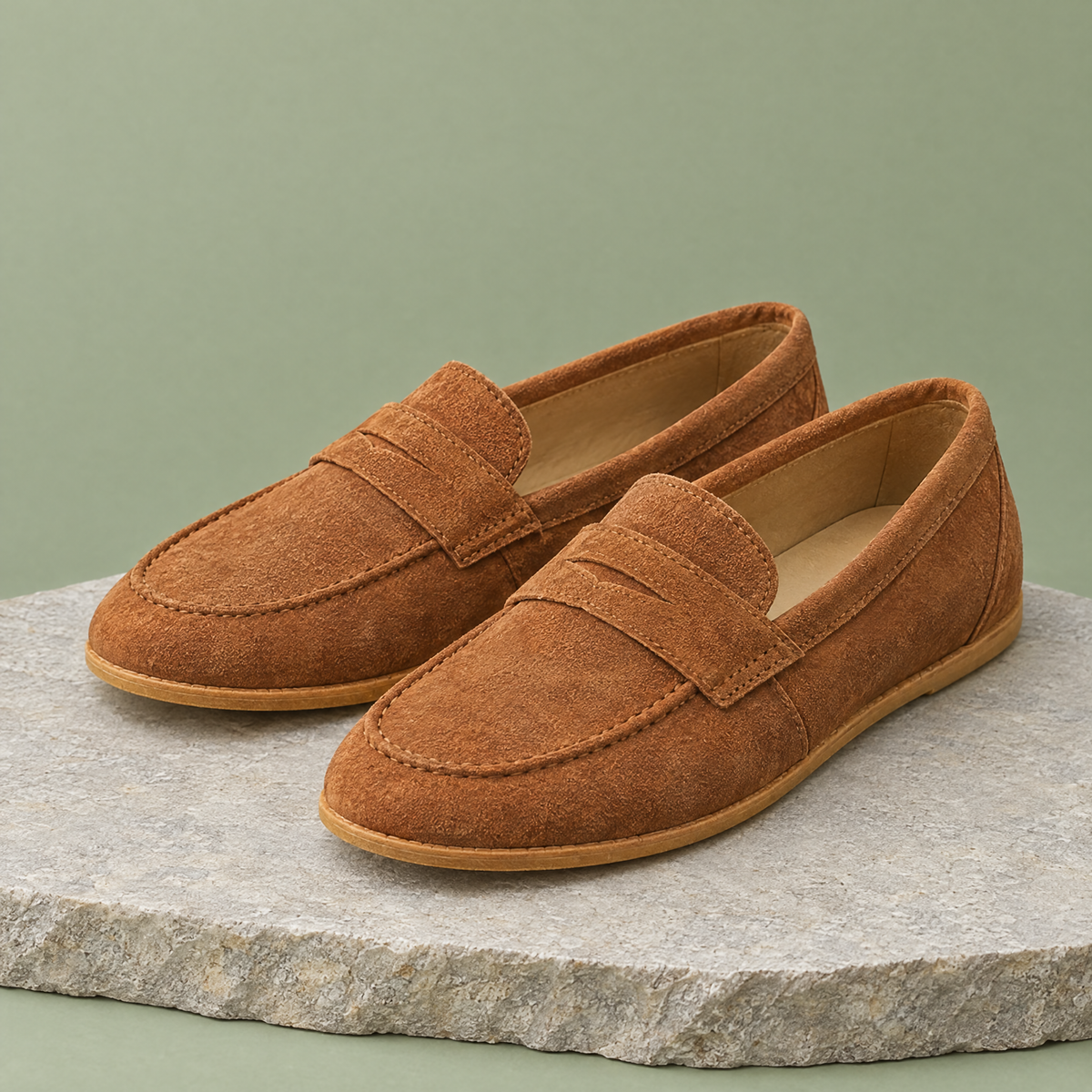 Laurel grounding penny loafer in Tan Suede