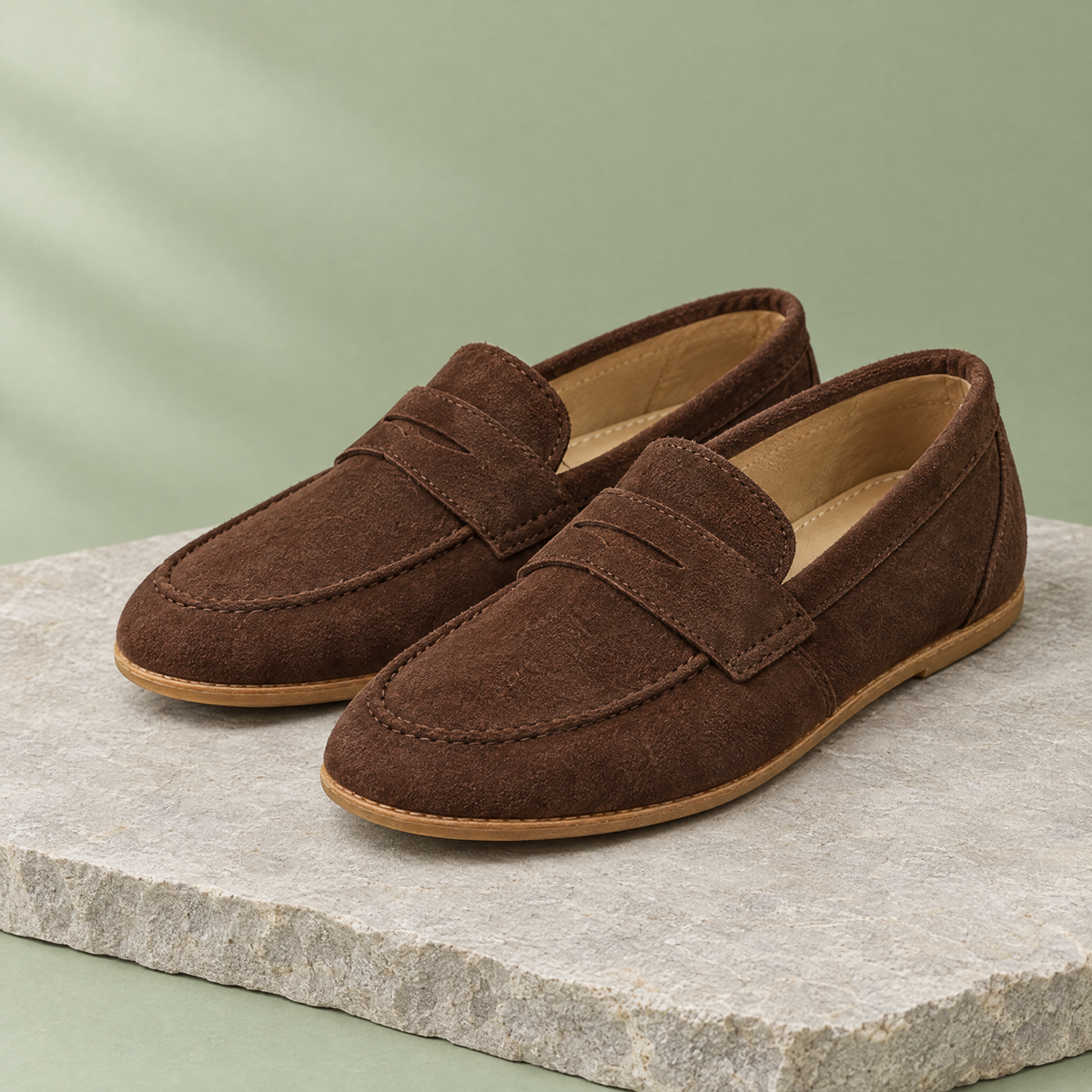 Laurel grounding penny loafer in Umber Suede