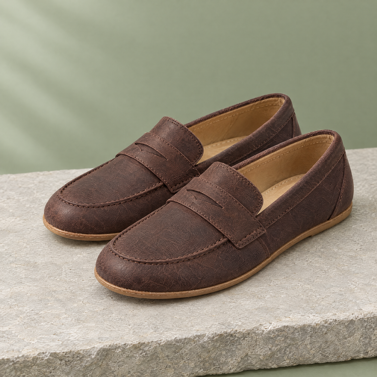 Ridge grounding penny loafer in Brentwood Brown, three-quarter view