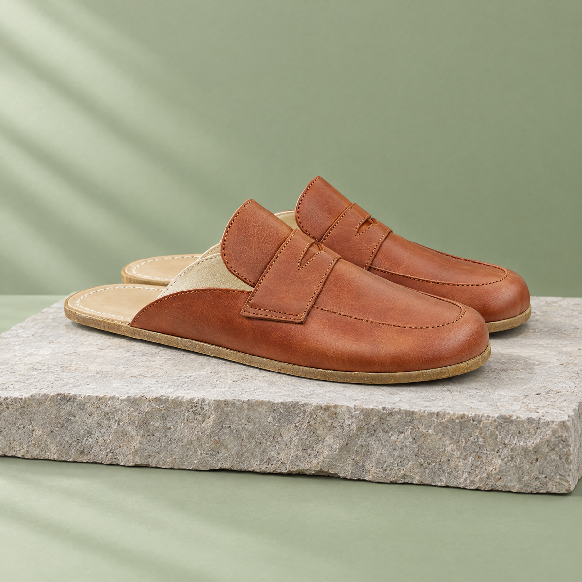Flint grounding backless penny clog in Chestnut Brown