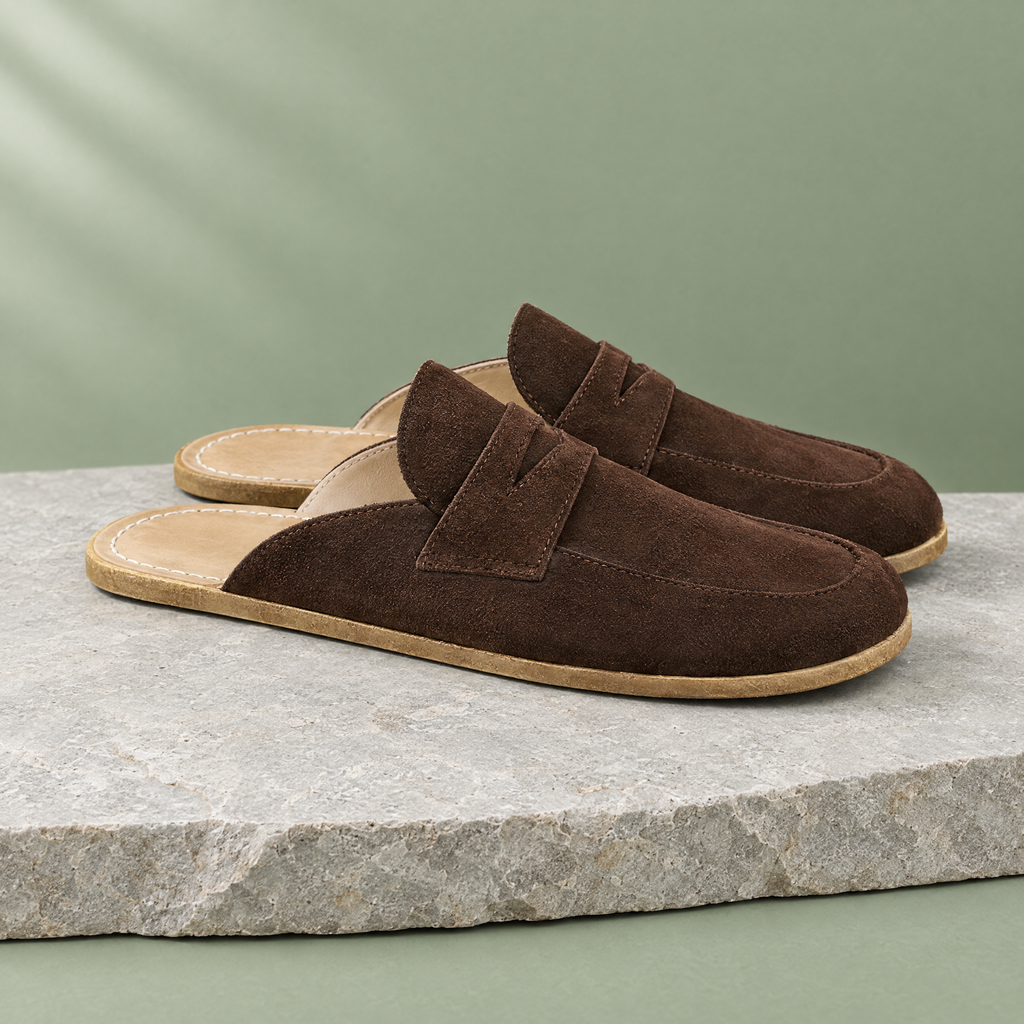Flint grounding penny clog in Umber Suede