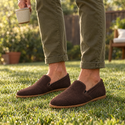 Bark grounding slip-on worn outdoors on natural ground