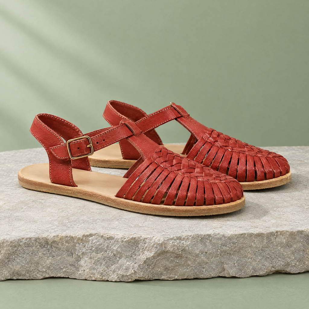Saguaro grounding closed-toe huarache sandal in Arizona Red