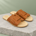 Willow grounding interwoven slide in Honey Brown, three-quarter view