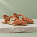 Saguaro grounding closed-toe huarache sandal in Hazelnut Brown, three-quarter view