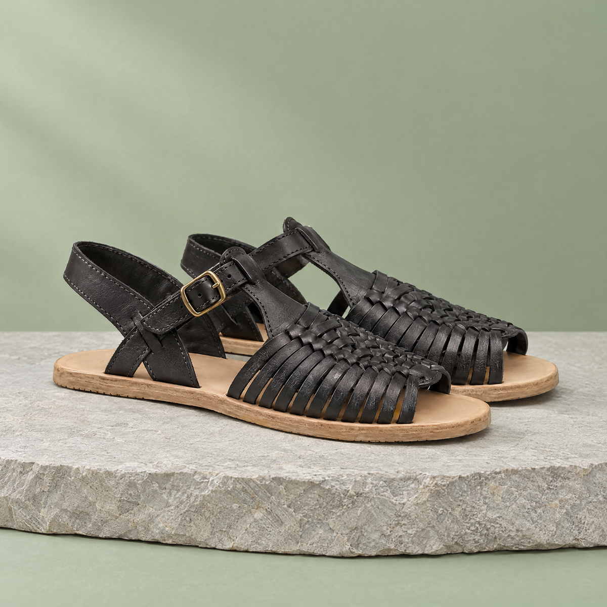 Agave grounding open-toe huarache sandal in Charcoal Black