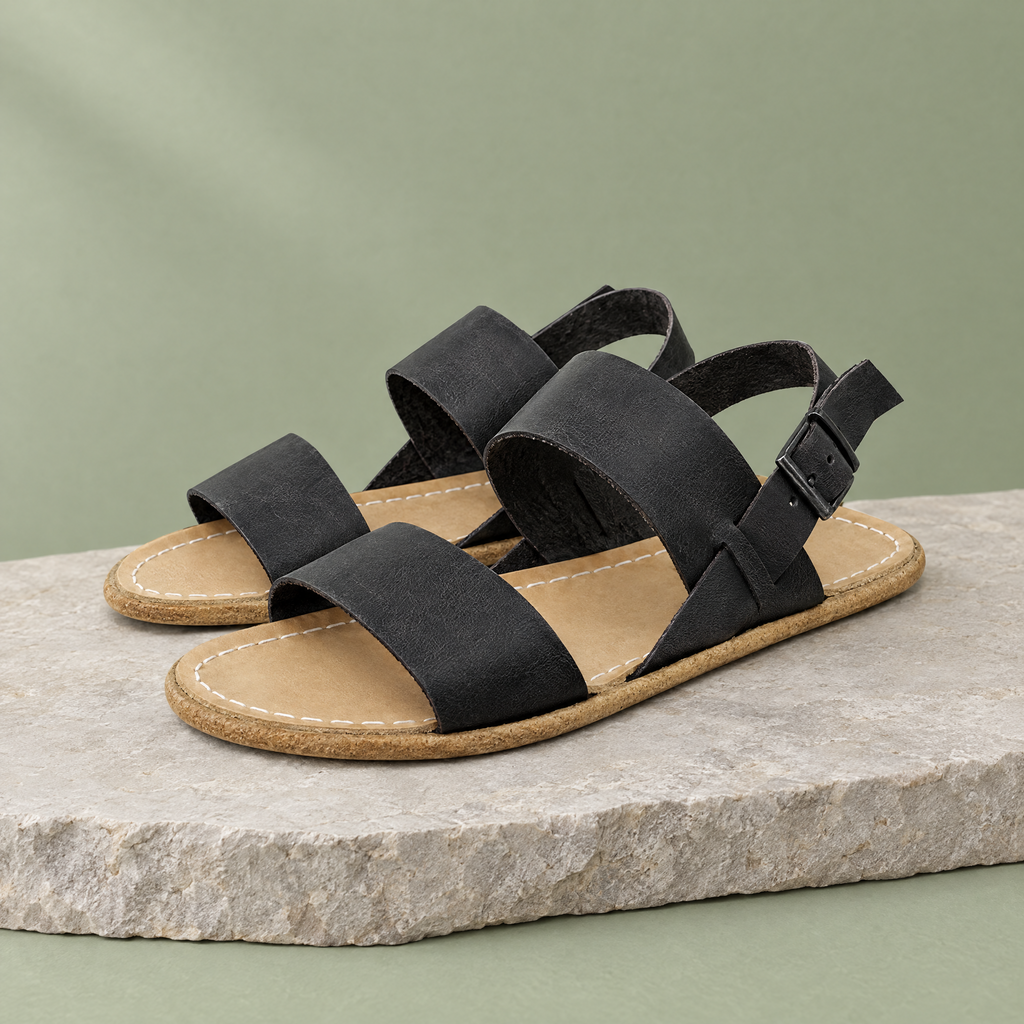 Brook grounding double-strap sandal in Stone Black