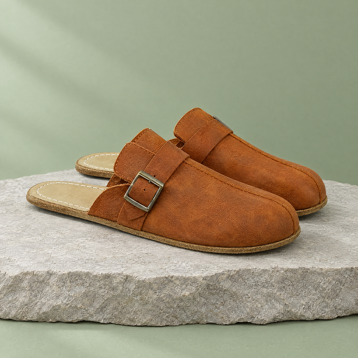 Hearth grounding clog in Rustic Honey Brown, three-quarter view