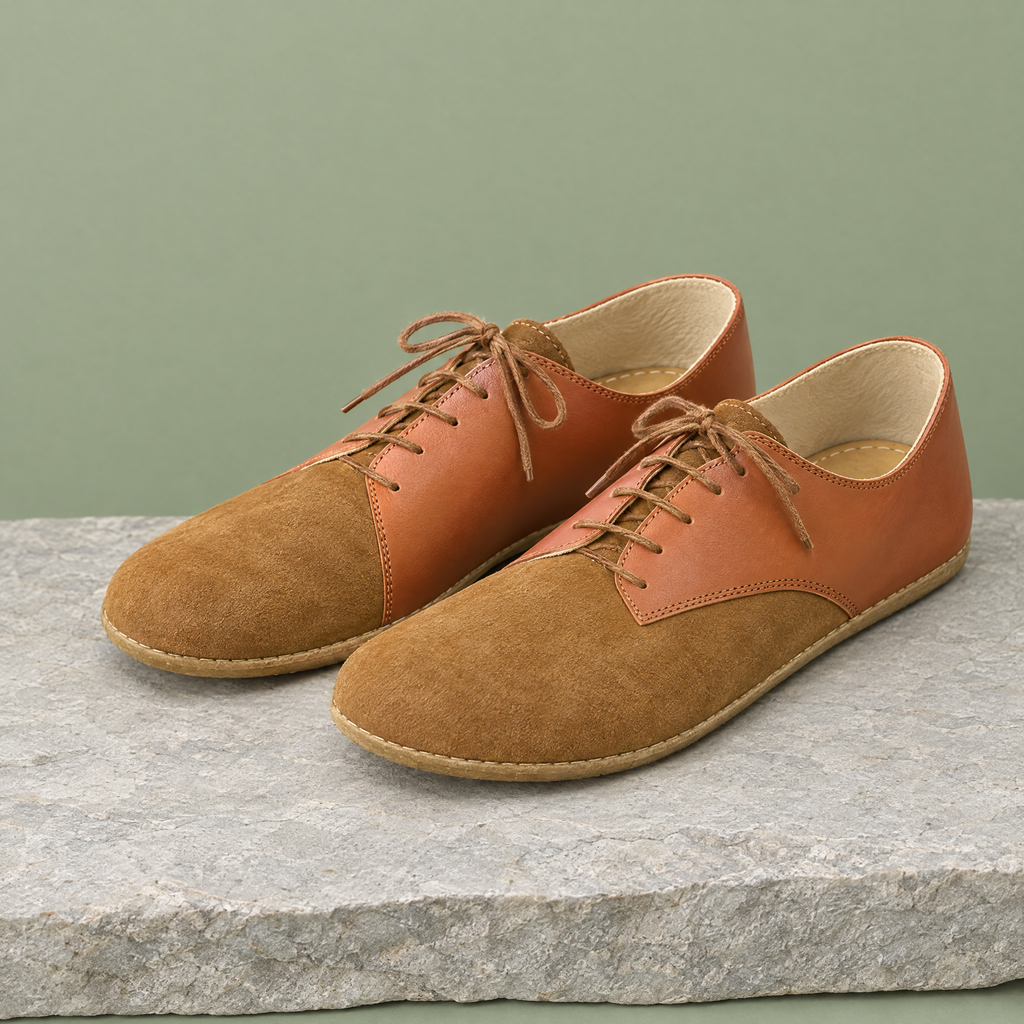 Fern grounding diagonal lace-up in Caramel Brown, three-quarter view