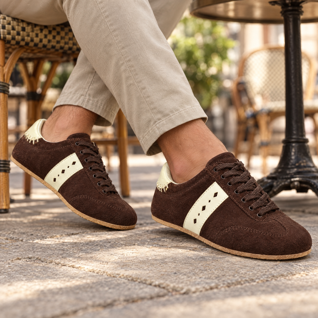Cedar grounding retro sneaker styled for everyday wear