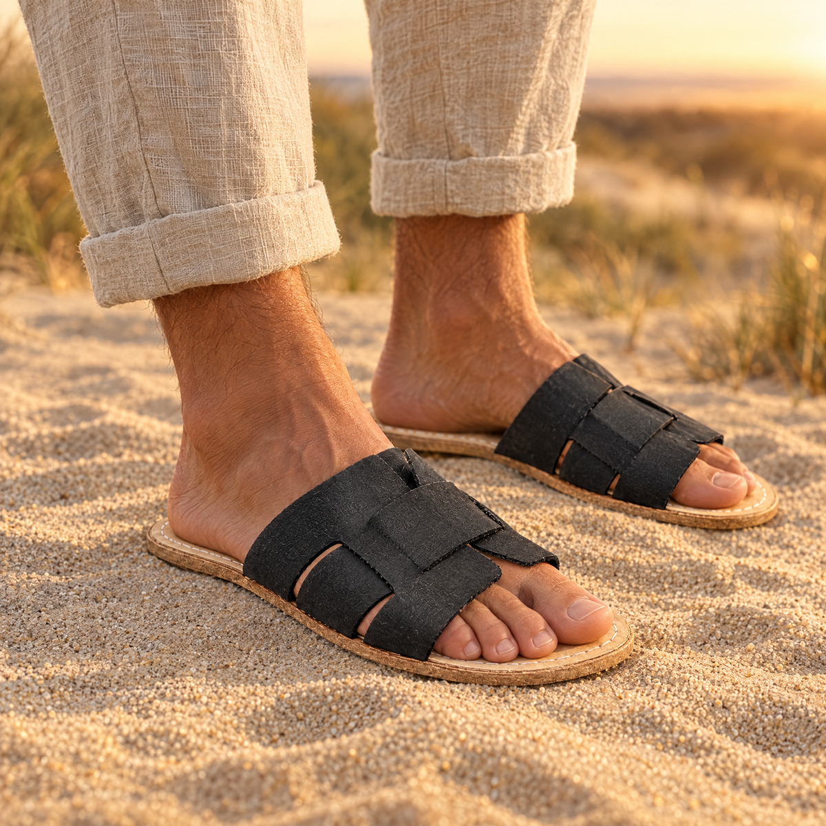 Willow grounding interwoven slide worn outdoors on natural ground