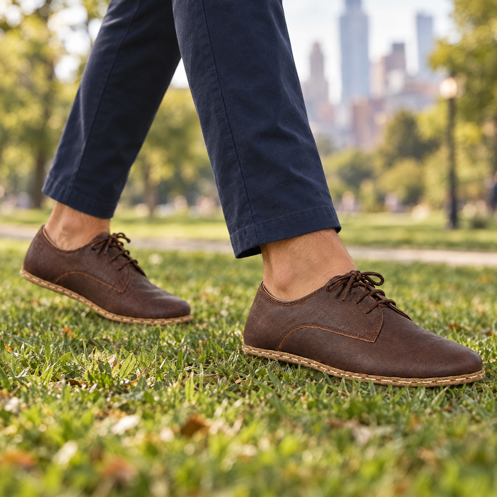 Rowan grounding lace-up worn outdoors on natural ground