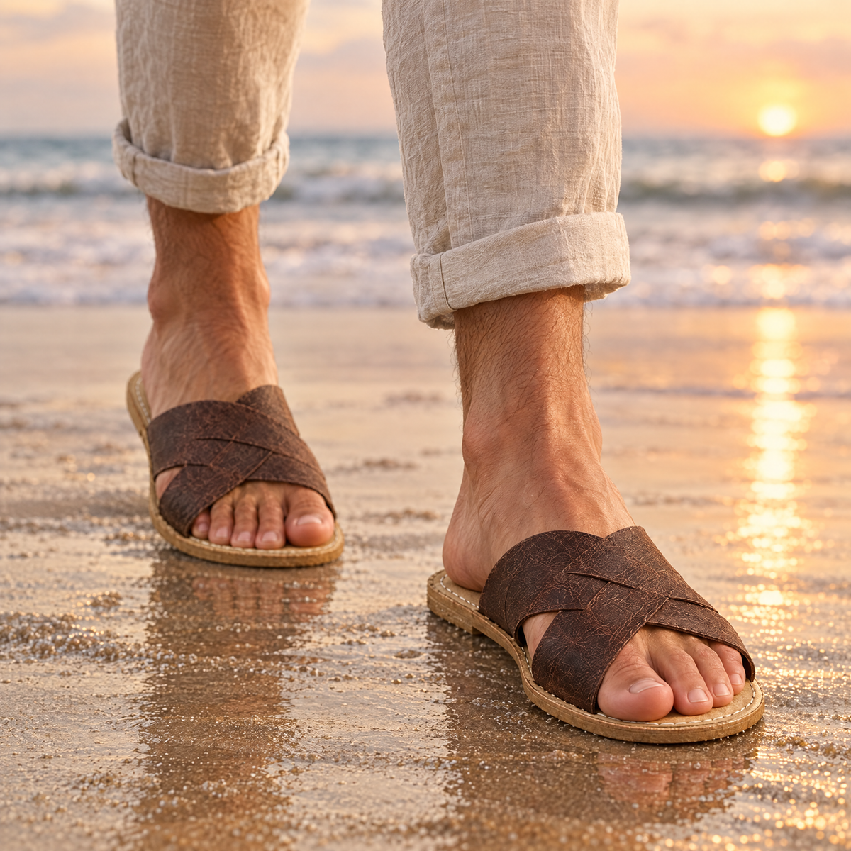 Delta grounding crossover sandal worn outdoors on natural ground