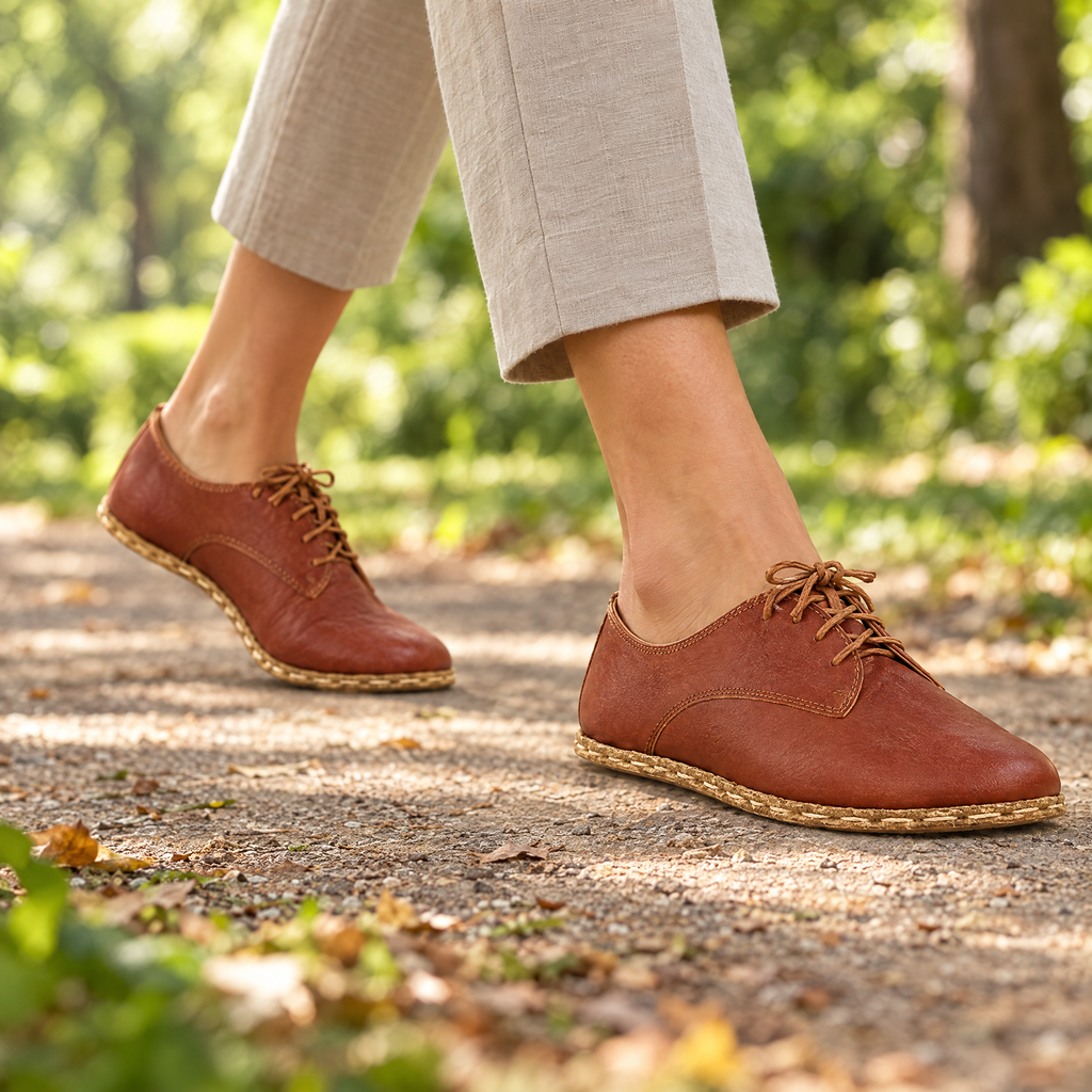 Rowan grounding lace-up worn outdoors on natural ground