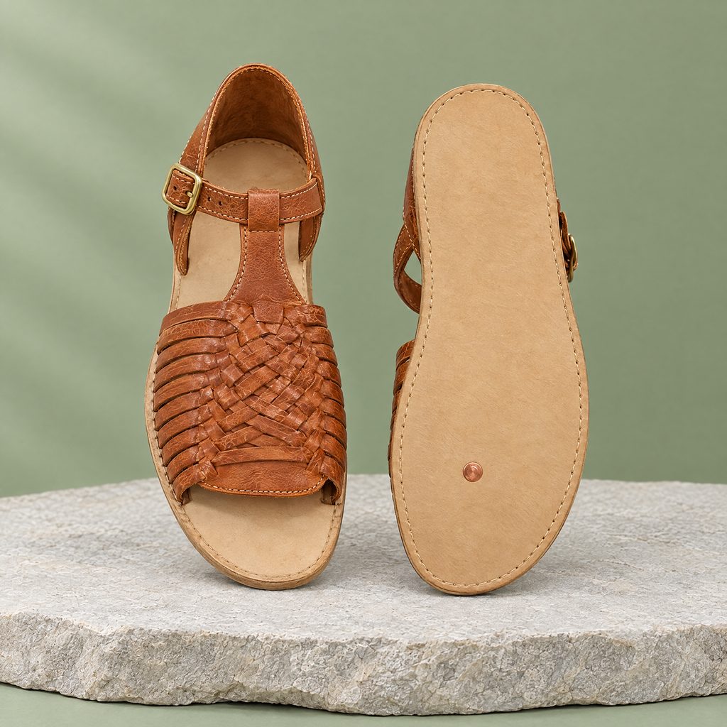 Leather outsole with copper grounding rivet under the ball of the foot