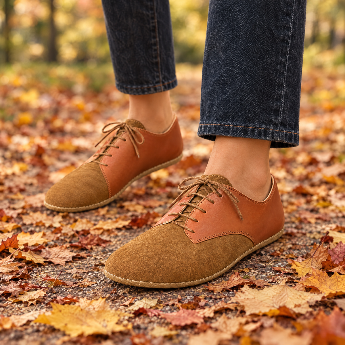 Fern grounding diagonal lace-up worn outdoors on natural ground